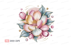 Pink yellow white magnolia flowers gold accents image Product Image 1