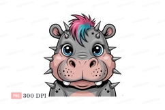 Spiky hippo with punk hair spikes blue Product Image 1
