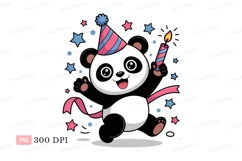 Black bear wearing party hat holding birthday candle Product Image 1