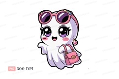 Cute ghost wearing sunglasses and holding purse cartoon Product Image 1