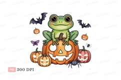 Cute frog sitting on jack o lantern pumpkin halloween Product Image 1
