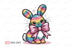 Colorful striped bunny with pink bow rabbit Product Image 1