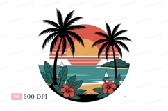 Sunset beach palm trees hibiscus flowers image Product Image 1