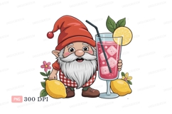 Cheerful gnome with pink drink and lemons beard Product Image 1
