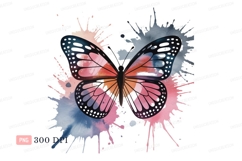 Watercolor butterfly with pink orange blue image Product Image 1