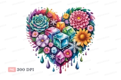 Colorful heart with ice cubes and flowers succulent Product Image 1