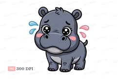 Sad gray hippopotamus with blue and pink tears crying Product Image 1