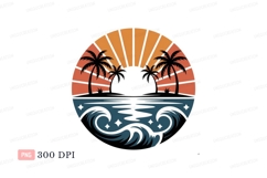 Tropical sunset ocean waves palm trees image Product Image 1