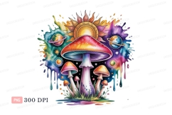 Psychedelic mushrooms sun planets colorful image Product Image 1