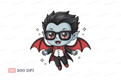 Chibi vampire wearing glasses and red bow tie cartoon Product Image 1