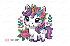 Cute unicorn with flowers and berries fantasy mythical Product Image 1
