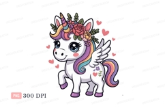 Cute unicorn with floral crown and rainbow mane fantasy Product Image 1