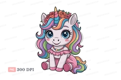 Cute unicorn with rainbow mane and pink dress horn Product Image 1