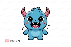 Blue monster with pink horns cute Product Image 1