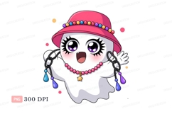 Cute ghost wearing pink hat and necklace image Product Image 1