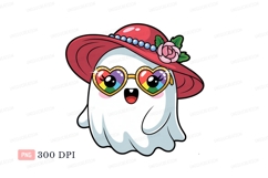 Cute ghost wearing red hat and rainbow heart sunglasses Product Image 1
