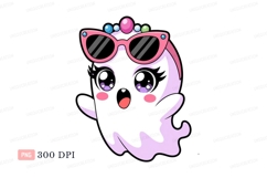 Cute ghost wearing sunglasses and tiara cartoon Product Image 1