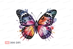 Colorful butterfly with watercolor splashes black Product Image 1