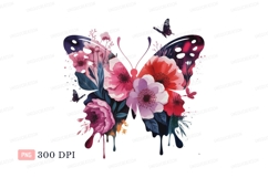 Floral butterfly with dripping paint flowers pink Product Image 1