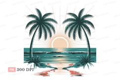 Tropical sunset ocean palms trees Product Image 1
