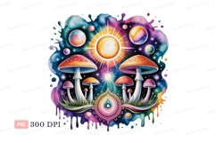 Cosmic mushrooms vibrant celestial sun image Product Image 1