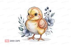Fluffy yellow chick with blue flowers orange Product Image 1