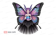 Purple haired fairy holding orb wings dress Product Image 1