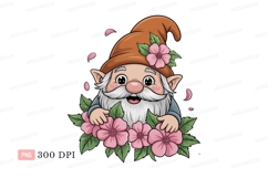 Cheerful gnome with pink flowers fantasy character Product Image 1