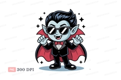 Cool blue vampire with red cape cartoon Product Image 1