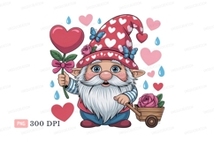 Gnome holding heart flower with butterflies and roses Product Image 1