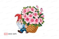 Gnome carrying pink flowers and butterflies basket Product Image 1