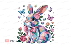 Geometric bunny with butterflies and roses colorful Product Image 1