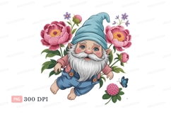 Whimsical gnome with pink peonies and butterfly fantasy Product Image 1