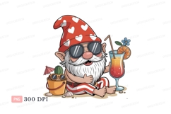 Cheerful gnome enjoying summer drink beach vacation Product Image 1