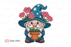 Blue wizard gnome with pink flowers stars Product Image 1