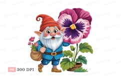 Cheerful gnome with large flower fantasy garden Product Image 1