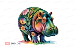 Colorful floral hippopotamus nature Product Image 1