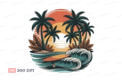 Tropical island sunset surf scene ocean Product Image 1