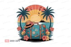 Tropical vacation luggage sunset flowers palm Product Image 1