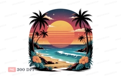 Tropical sunset beach ocean palms image Product Image 1