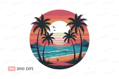 Sunset beach palm trees ocean waves palms Product Image 1