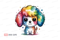 Rainbow colored fluffy puppy with big eyes colorful Product Image 1