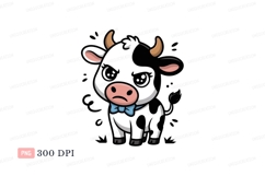 Sad black cow with blue bow image Product Image 1