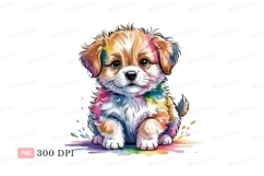 Fluffy puppy painted with rainbow colors canine animal Product Image 1