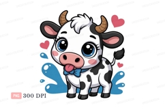 Cute cow with blue bow and hearts calf animal Product Image 1