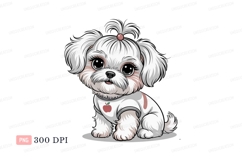 Fluffy white puppy with apple shirt cute Product Image 1