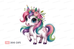 Cute unicorn with colorful mane and flowers fantasy Product Image 1