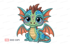 Cute green dragon with blue spots orange Product Image 1