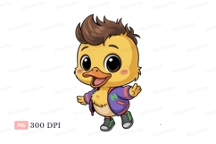 Yellow duckling wearing purple jacket sneakers Product Image 1