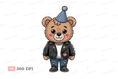 Cute bear wearing party hat and leather jacket teddy Product Image 1